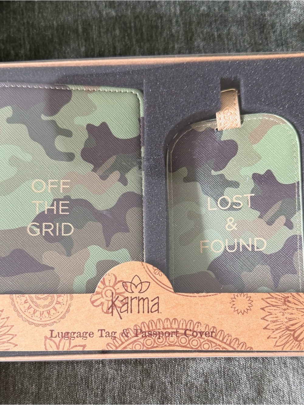 Karma Green Camo Passport Cover & Luggage Tag Set